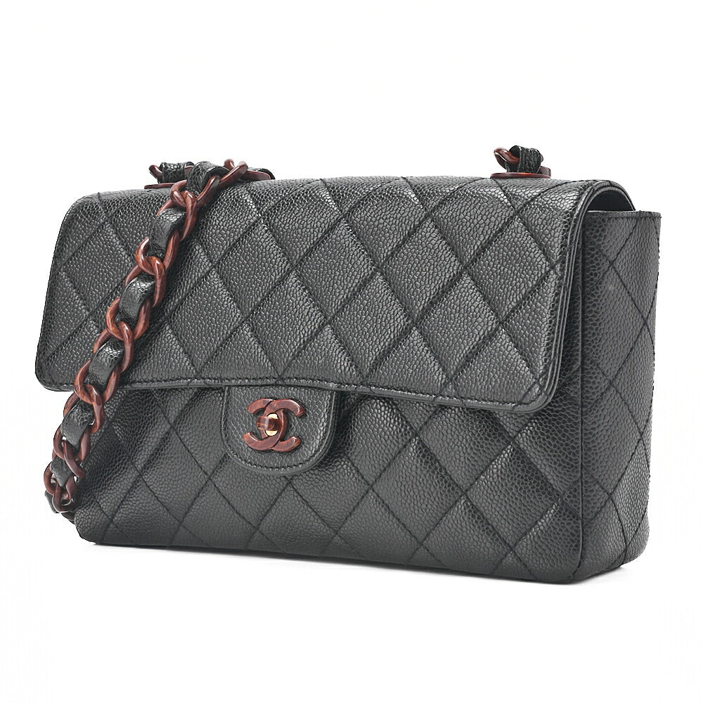 CHANEL Wood Chain Shoulder Bag Caviar Skin Wood Pattern Single Black Gold-Tone Hardware, Pre-Owned