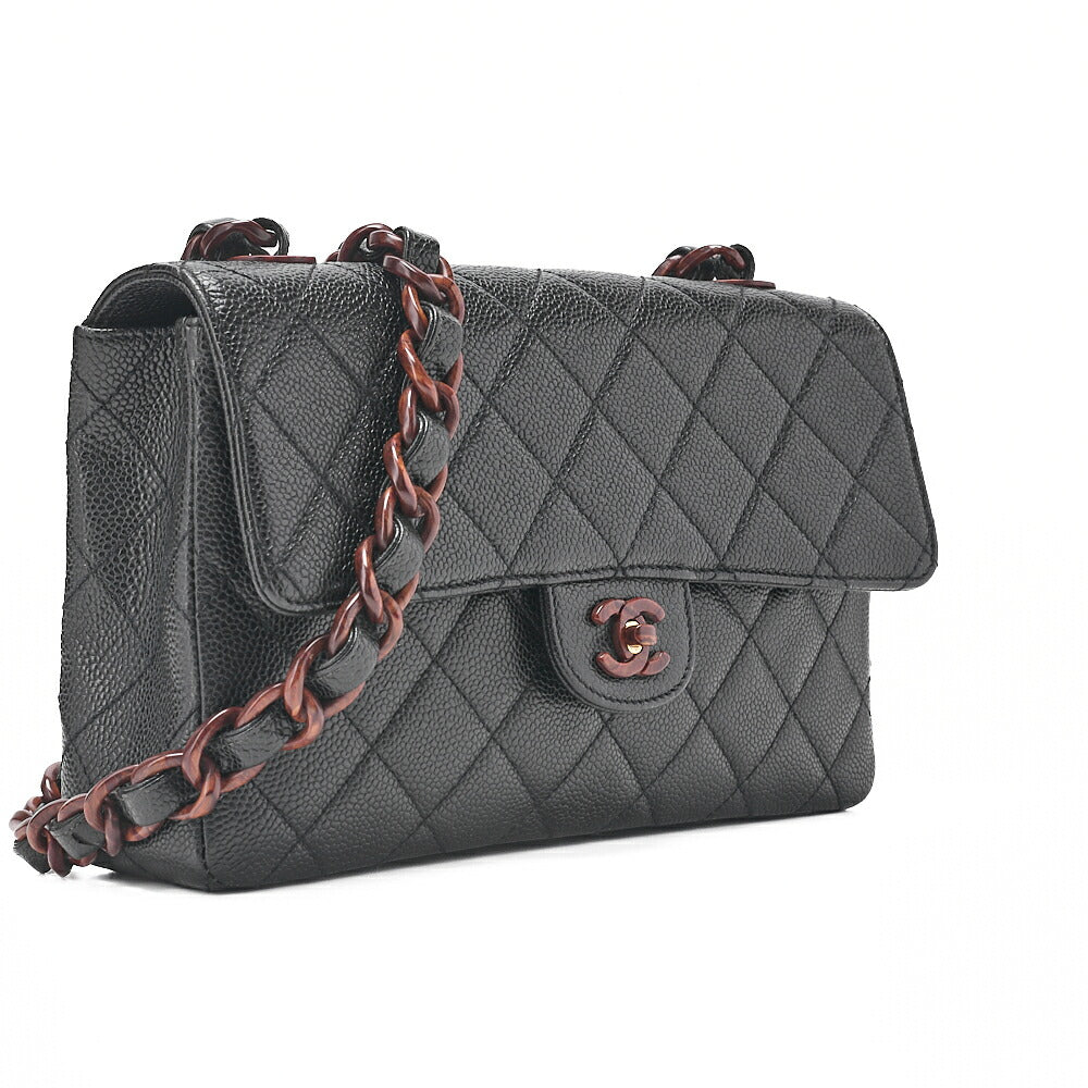CHANEL Wood Chain Shoulder Bag Caviar Skin Wood Pattern Single Black Gold-Tone Hardware, Pre-Owned
