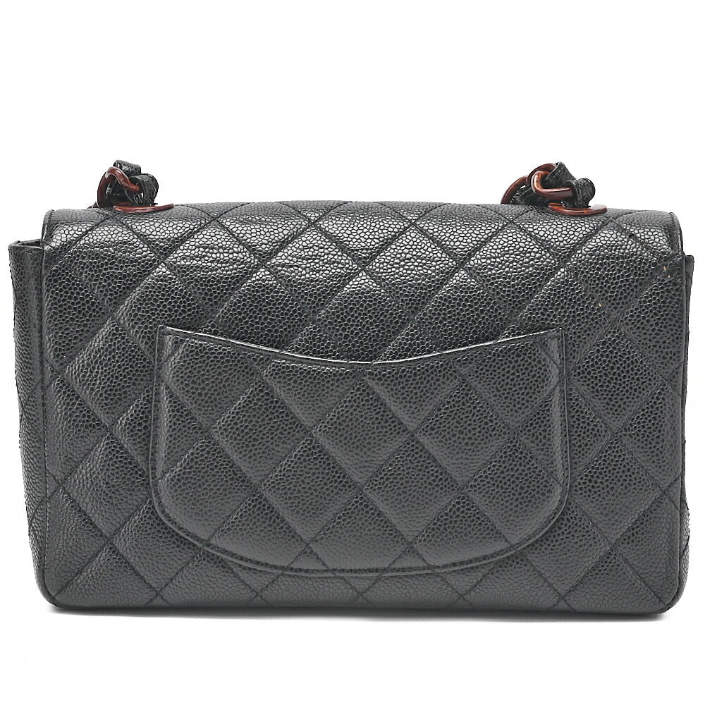 CHANEL Wood Chain Shoulder Bag Caviar Skin Wood Pattern Single Black Gold-Tone Hardware, Pre-Owned