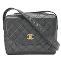CHANEL Matelasse Round Flap Turnlock Shoulder Caviar Skin Black Gold-Tone Hardware, Pre-Owned