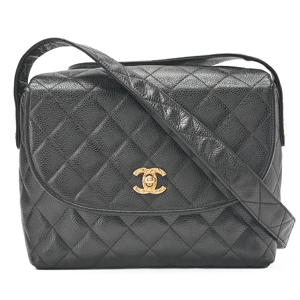 CHANEL Matelasse Round Flap Turnlock Shoulder Caviar Skin Black Gold-Tone Hardware, Pre-Owned