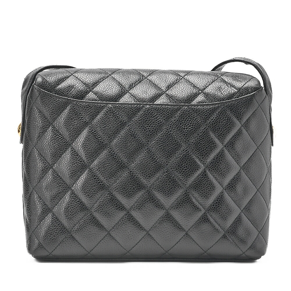 CHANEL Matelasse Round Flap Turnlock Shoulder Caviar Skin Black Gold-Tone Hardware, Pre-Owned