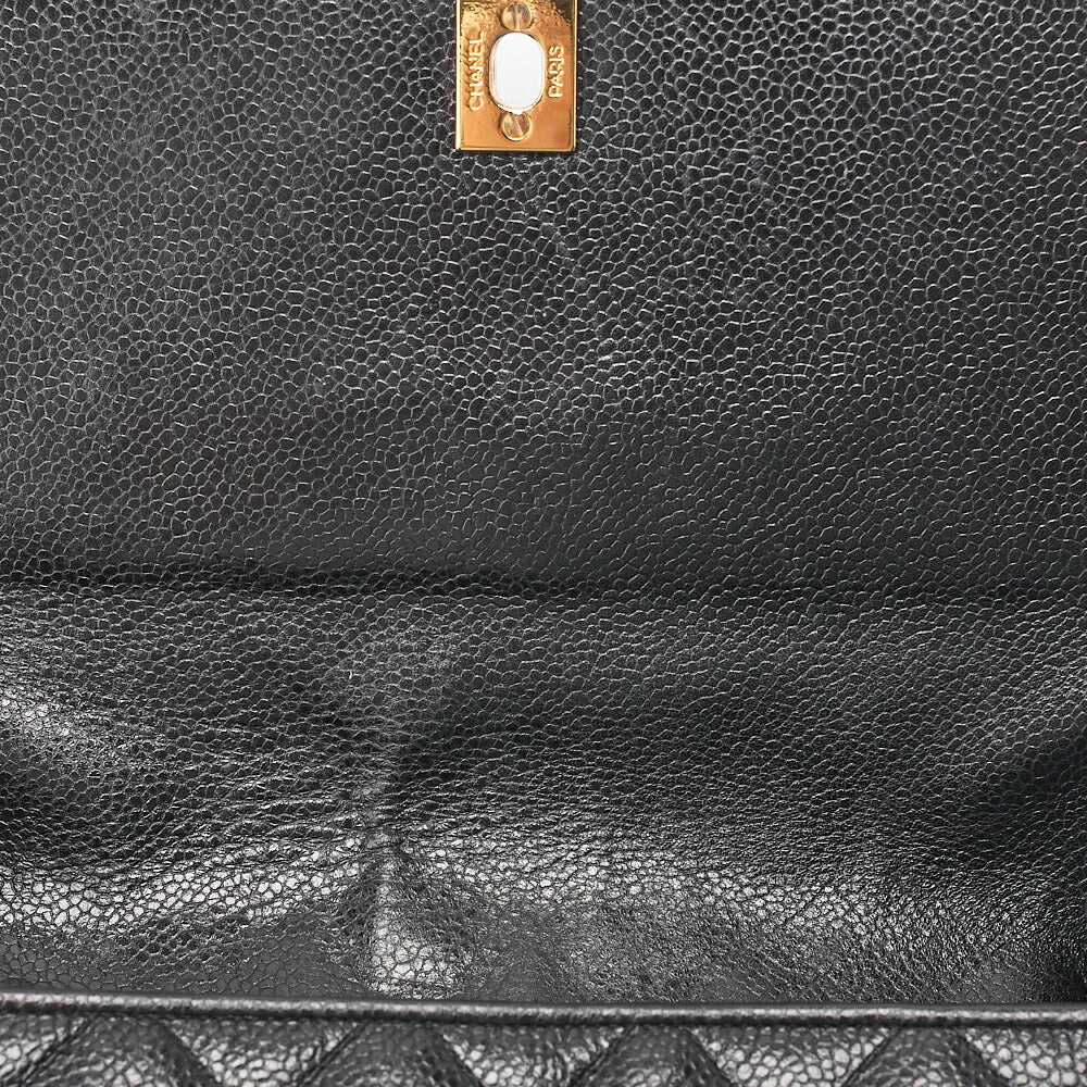 CHANEL Matelasse Round Flap Turnlock Shoulder Caviar Skin Black Gold-Tone Hardware, Pre-Owned