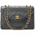 CHANEL Matelasse Turnlock Design Flap Chain Shoulder Bag Lambskin Black Gold-Tone Hardware, Pre-Owned