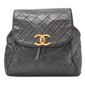 CHANEL Shoulder Bag Rucksack Lambskin Matelasse Deca Coco Turnlock Black Gold-Tone Hardware, Pre-Owned