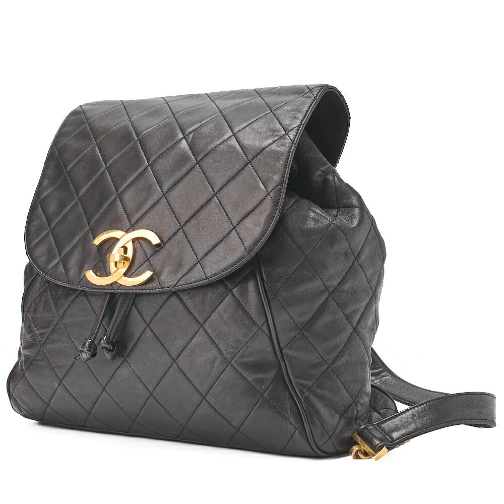 CHANEL Shoulder Bag Rucksack Lambskin Matelasse Deca Coco Turnlock Black Gold-Tone Hardware, Pre-Owned