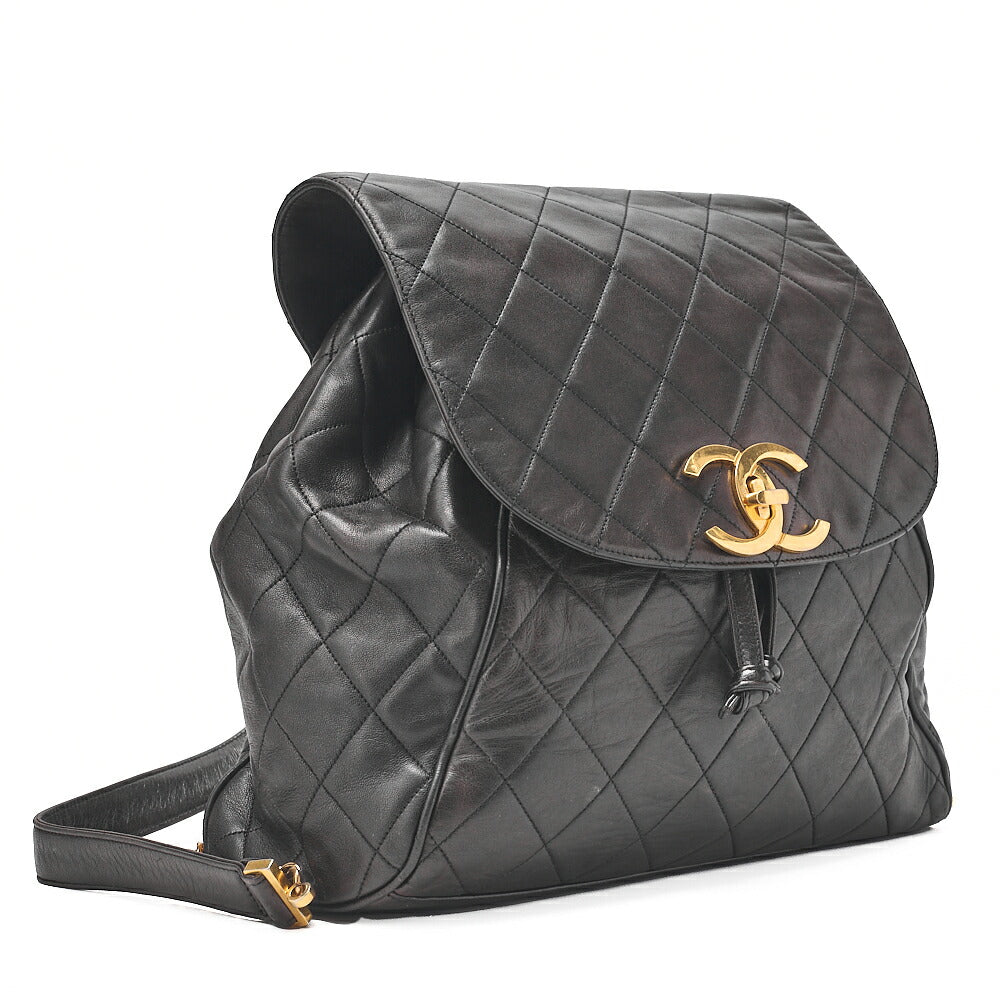 CHANEL Shoulder Bag Rucksack Lambskin Matelasse Deca Coco Turnlock Black Gold-Tone Hardware, Pre-Owned