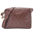 CHANEL Caviar Skin Coco Mark Ball Charm Diagonal Stitch Chain Shoulder Brown Gold-Tone Hardware, Pre-Owned