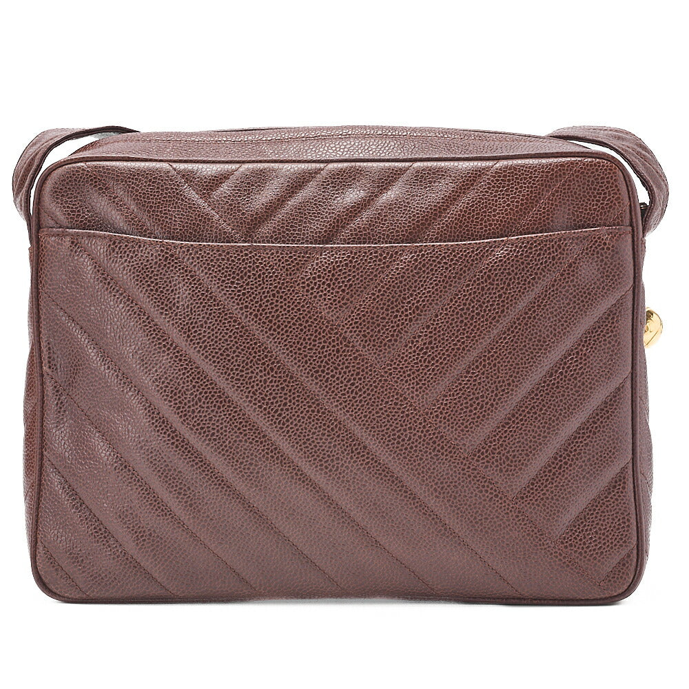 CHANEL Caviar Skin Coco Mark Ball Charm Diagonal Stitch Chain Shoulder Brown Gold-Tone Hardware, Pre-Owned