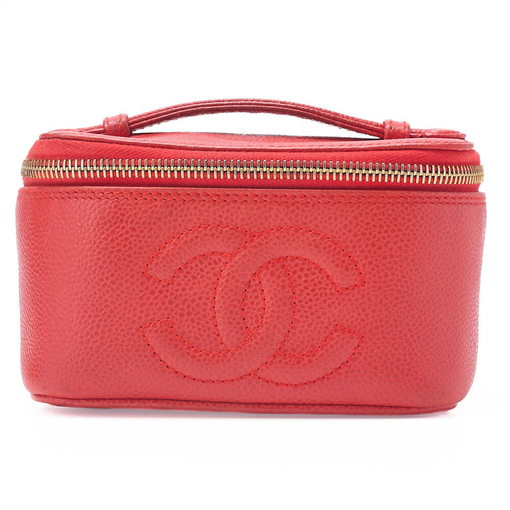 CHANEL Coco Mark Vanity Handbag Caviar Skin Red Mini Size Gold-Tone Hardware, Pre-Owned