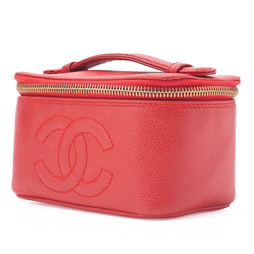 CHANEL Coco Mark Vanity Handbag Caviar Skin Red Mini Size Gold-Tone Hardware, Pre-Owned