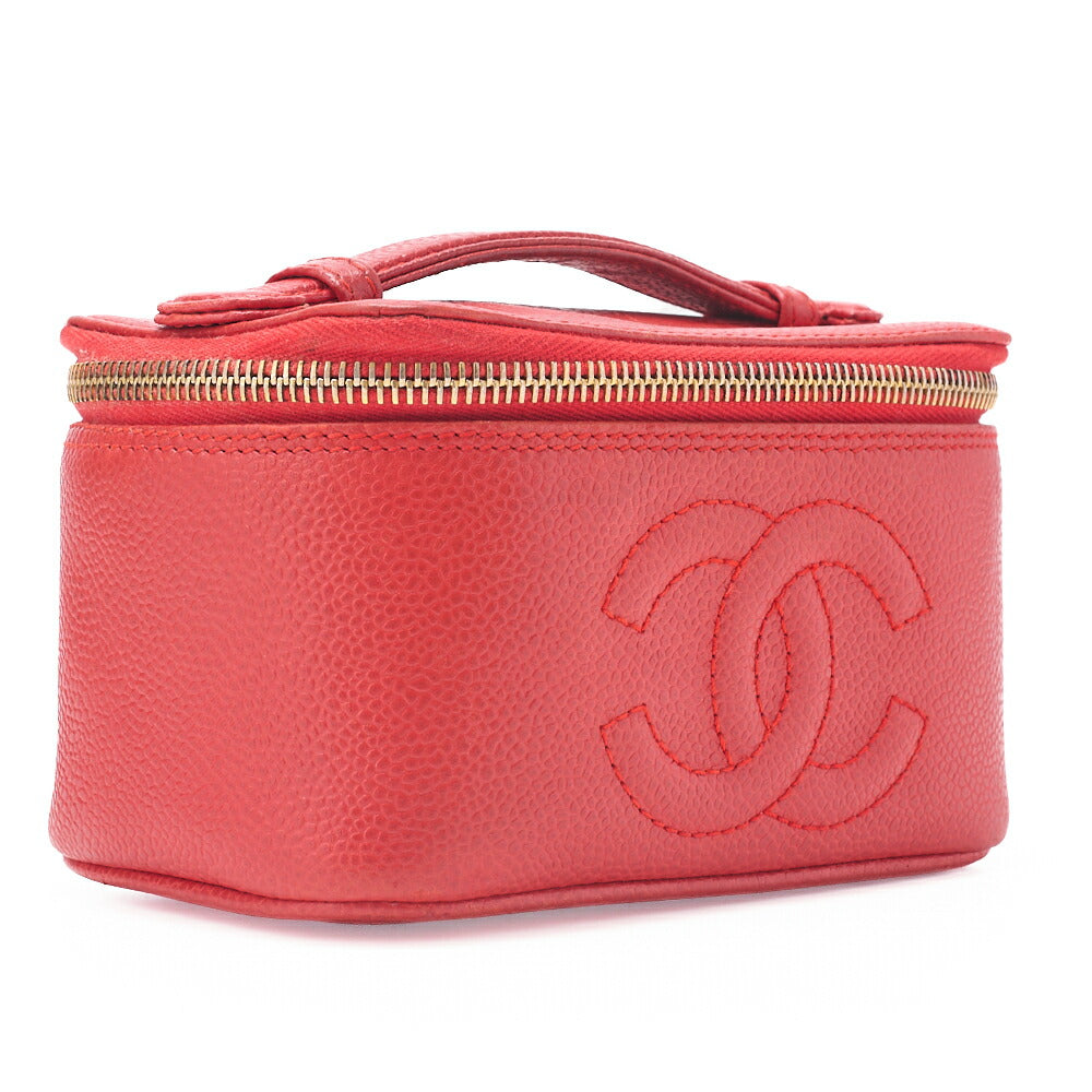 CHANEL Coco Mark Vanity Handbag Caviar Skin Red Mini Size Gold-Tone Hardware, Pre-Owned