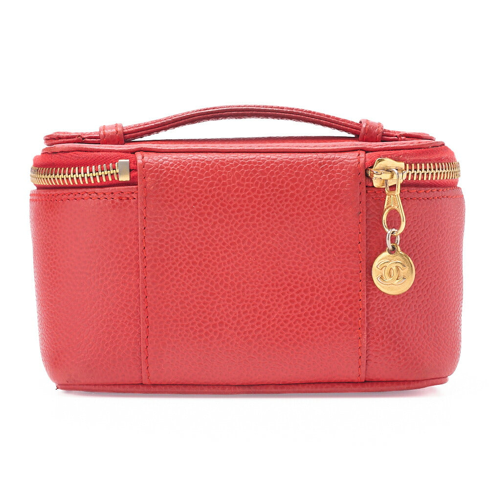 CHANEL Coco Mark Vanity Handbag Caviar Skin Red Mini Size Gold-Tone Hardware, Pre-Owned