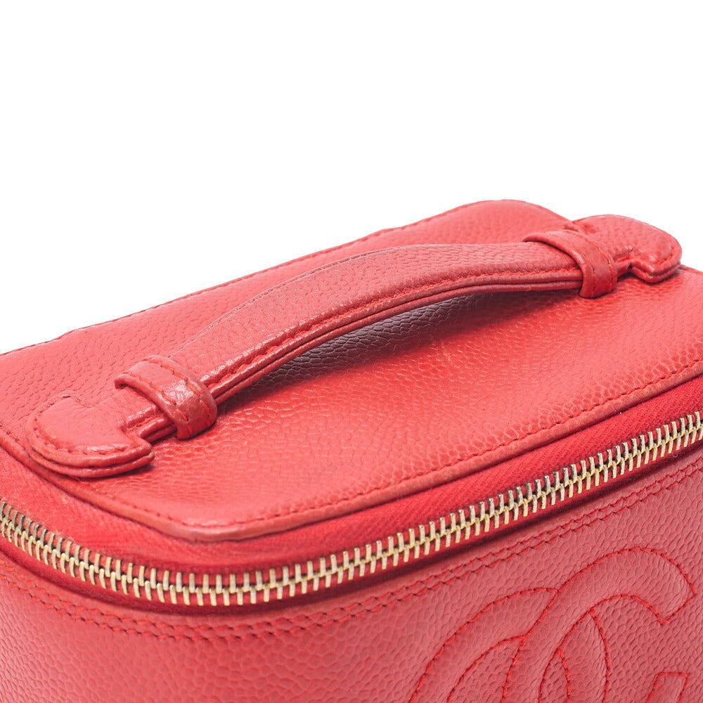 CHANEL Coco Mark Vanity Handbag Caviar Skin Red Mini Size Gold-Tone Hardware, Pre-Owned