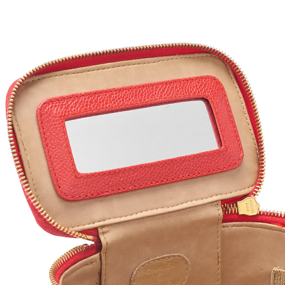 CHANEL Coco Mark Vanity Handbag Caviar Skin Red Mini Size Gold-Tone Hardware, Pre-Owned