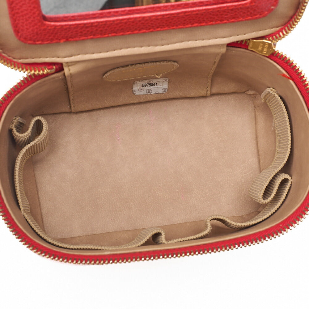 CHANEL Coco Mark Vanity Handbag Caviar Skin Red Mini Size Gold-Tone Hardware, Pre-Owned
