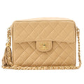 CHANEL Matelasse Outside Flap Fringe Chain Shoulder Lambskin Beige Gold-Tone Hardware, Pre-Owned