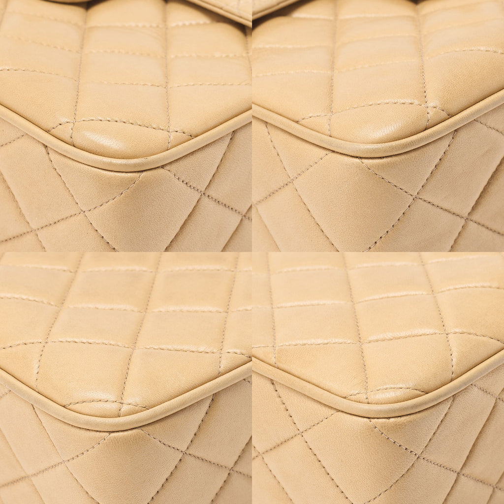 CHANEL Matelasse Outside Flap Fringe Chain Shoulder Lambskin Beige Gold-Tone Hardware, Pre-Owned