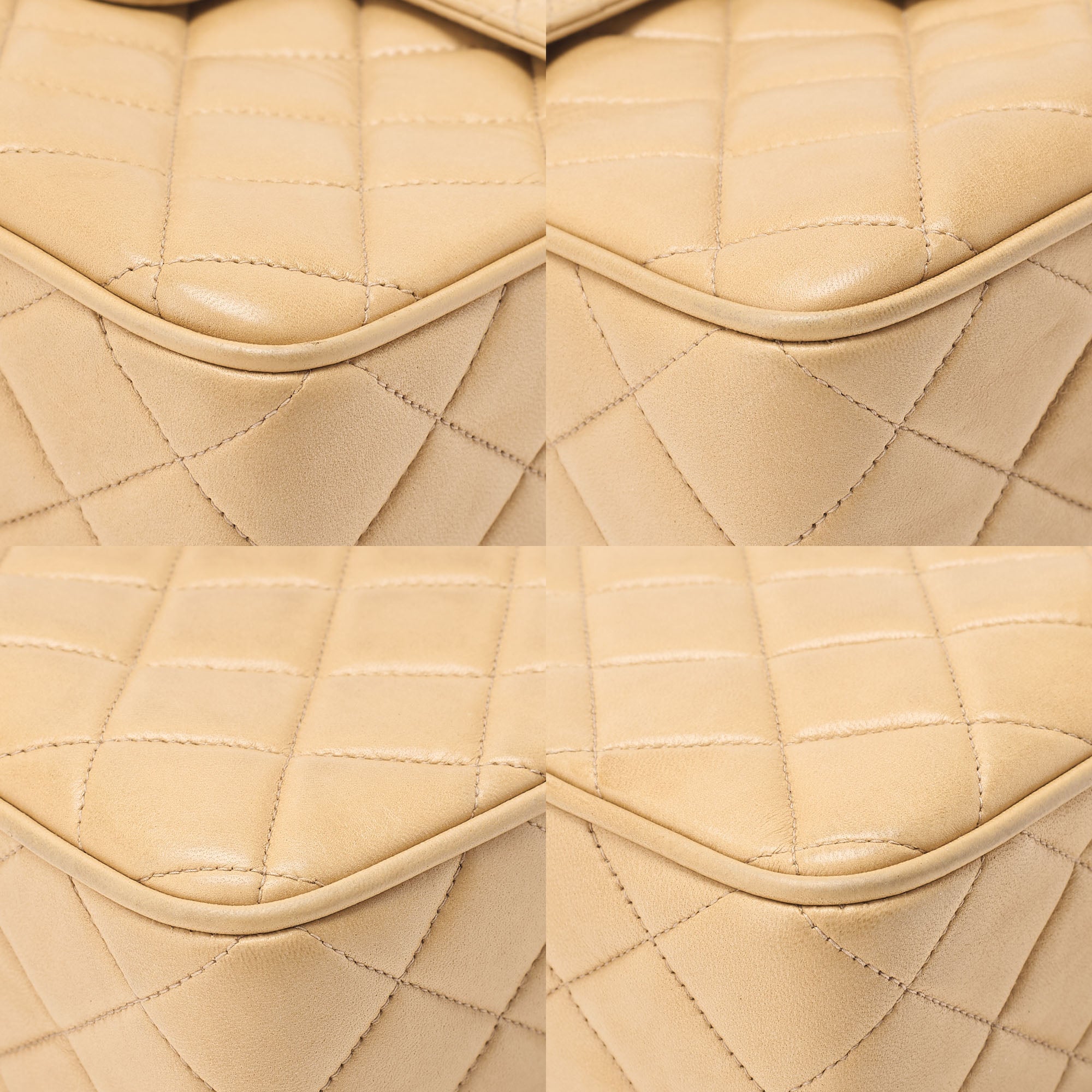 CHANEL Matelasse Outside Flap Fringe Chain Shoulder Lambskin Beige Gold-Tone Hardware, Pre-Owned