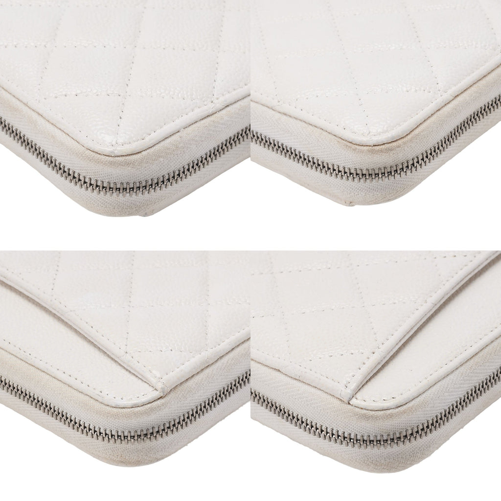 CHANEL Matlasse Round Long Wallet Caviar Skin White Silver-Tone Hardware, Pre-Owned