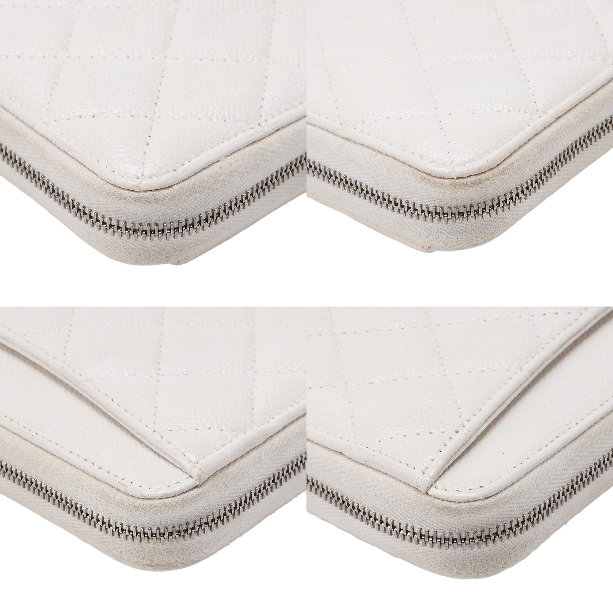 CHANEL Matlasse Round Long Wallet Caviar Skin White Silver-Tone Hardware, Pre-Owned