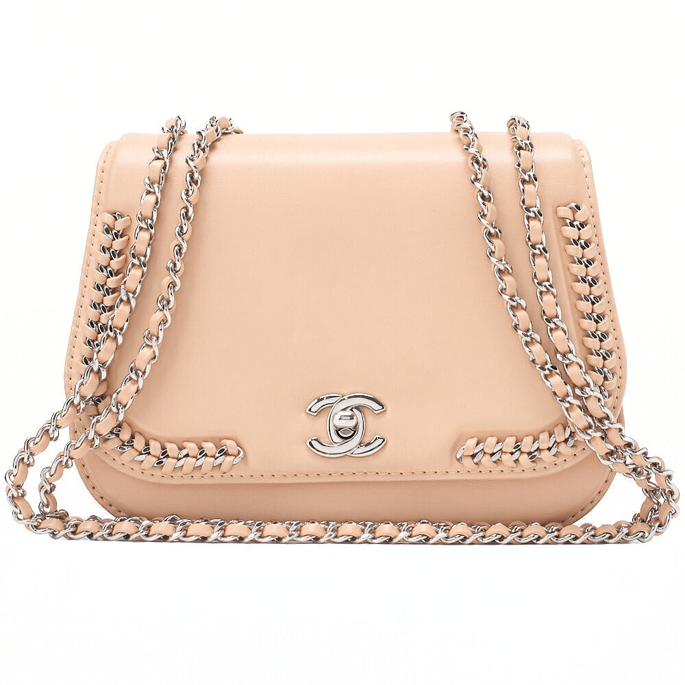 CHANEL Lambskin Turnlock Full Flap Luxury Line Chain Shoulder Beige Silver-Tone Hardware, Pre-Owned