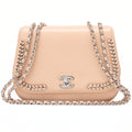CHANEL Lambskin Turnlock Full Flap Luxury Line Chain Shoulder Beige Silver-Tone Hardware, Pre-Owned