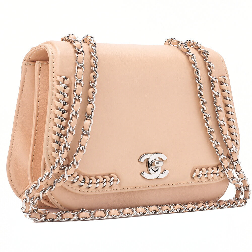 CHANEL Lambskin Turnlock Full Flap Luxury Line Chain Shoulder Beige Silver-Tone Hardware, Pre-Owned