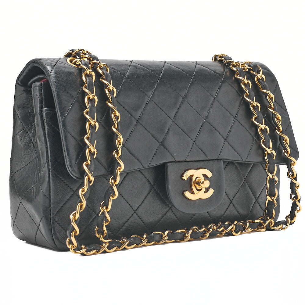 CHANEL Matlassse Double Flap 23cm Chain Shoulder Lambskin Black Gold-Tone Hardware, Pre-Owned