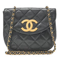 CHANEL Matelasse Big Coco Round Flap Single Push Lock Chain Shoulder Lambskin Black Gold-Tone Hardware, Pre-Owned