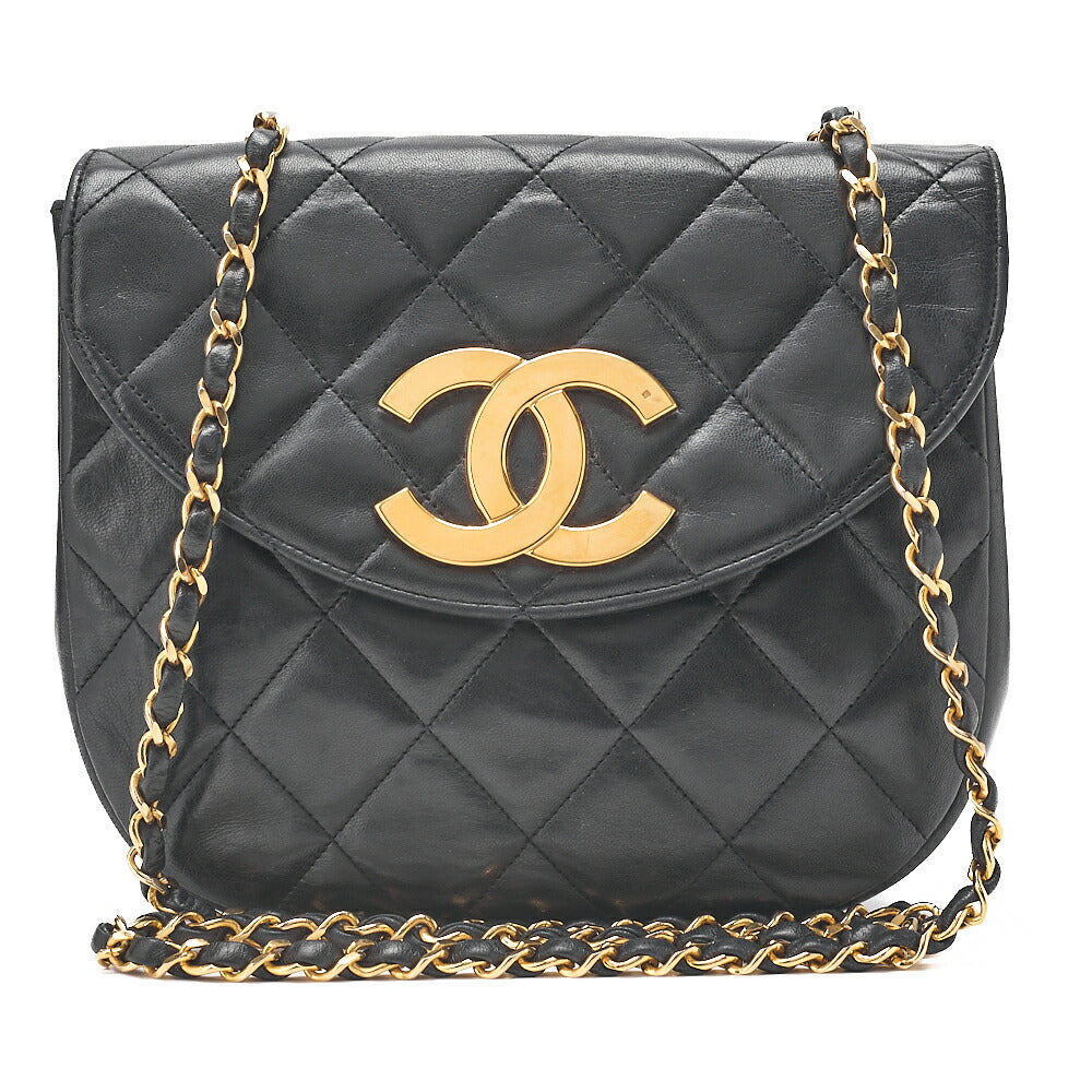 CHANEL Matelasse Big Coco Round Flap Single Push Lock Chain Shoulder Lambskin Black Gold-Tone Hardware, Pre-Owned