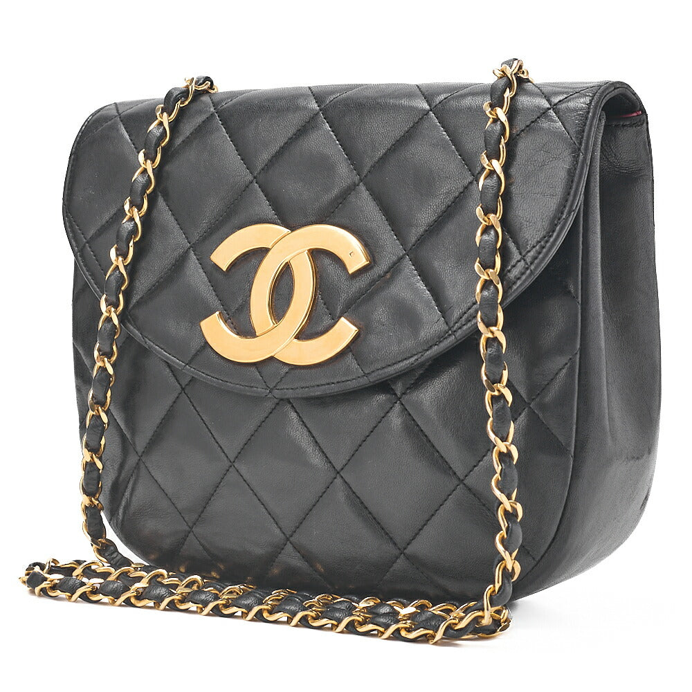 CHANEL Matelasse Big Coco Round Flap Single Push Lock Chain Shoulder Lambskin Black Gold-Tone Hardware, Pre-Owned