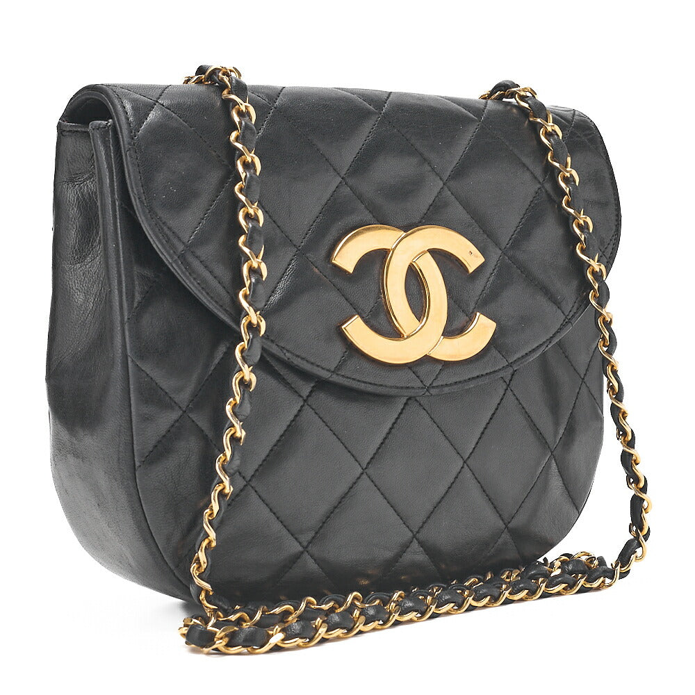 CHANEL Matelasse Big Coco Round Flap Single Push Lock Chain Shoulder Lambskin Black Gold-Tone Hardware, Pre-Owned