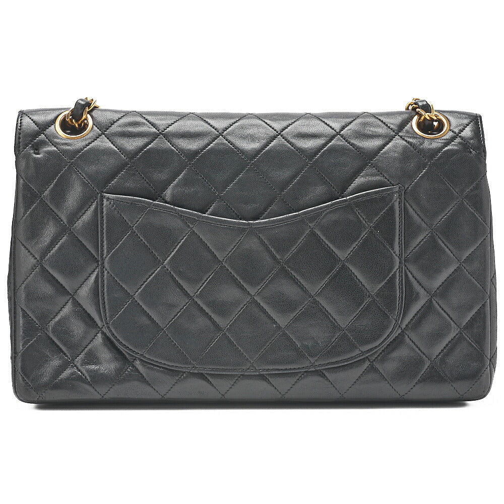 CHANEL Matelasse Wave Flap Double Flap 25cm Chain Shoulder Lambskin Black Gold-Tone Hardware, Pre-Owned