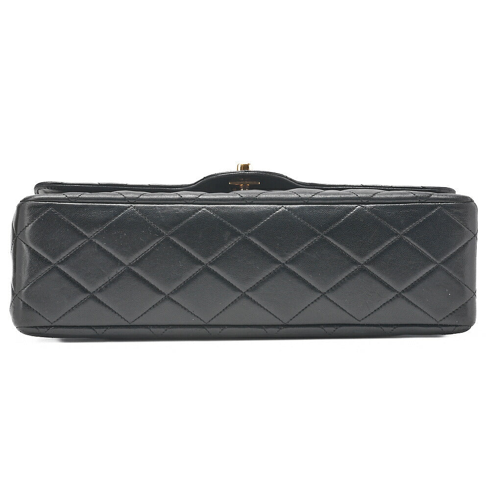 CHANEL Matelasse Wave Flap Double Flap 25cm Chain Shoulder Lambskin Black Gold-Tone Hardware, Pre-Owned