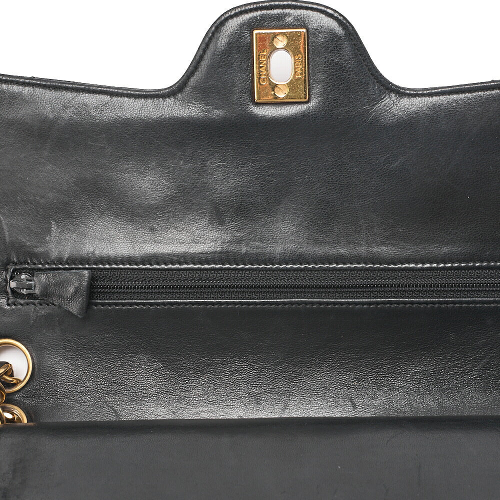 CHANEL Matelasse Wave Flap Double Flap 25cm Chain Shoulder Lambskin Black Gold-Tone Hardware, Pre-Owned
