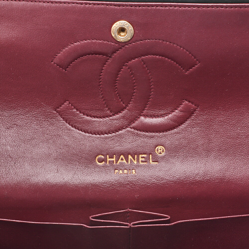 CHANEL Matelasse Wave Flap Double Flap 25cm Chain Shoulder Lambskin Black Gold-Tone Hardware, Pre-Owned
