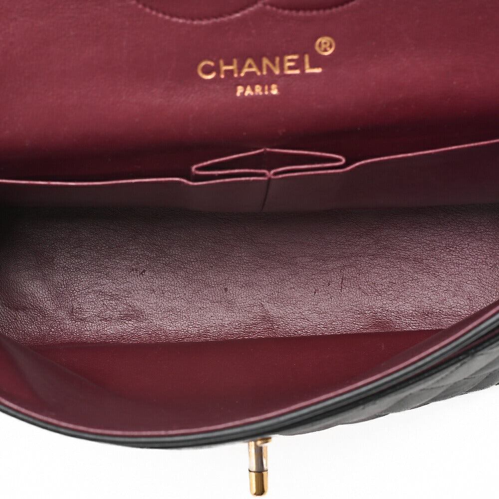CHANEL Matelasse Wave Flap Double Flap 25cm Chain Shoulder Lambskin Black Gold-Tone Hardware, Pre-Owned