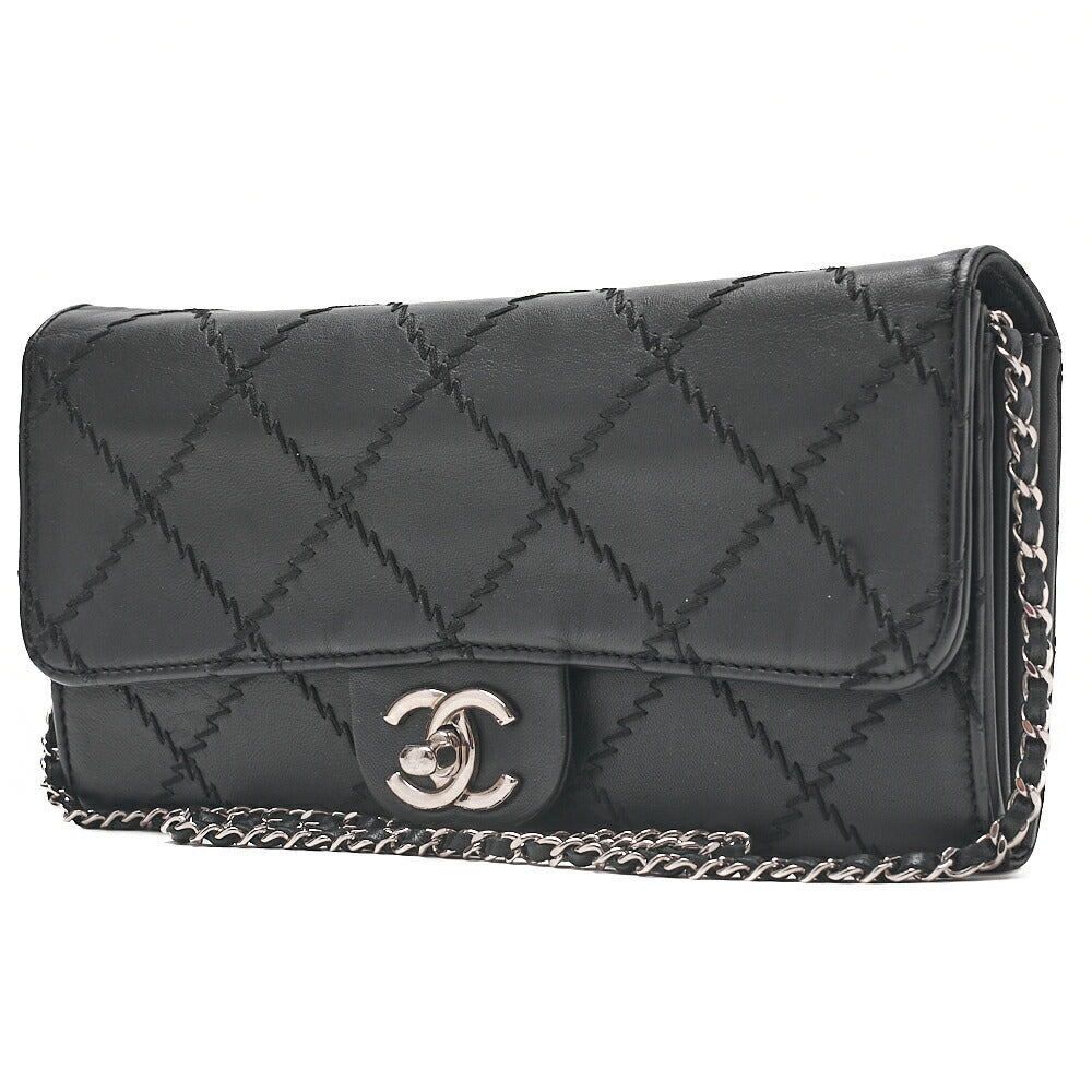 CHANEL Lambskin Matelasse Ultra Stitch Single Chain Wallet Black Silver-Tone Hardware, Pre-Owned