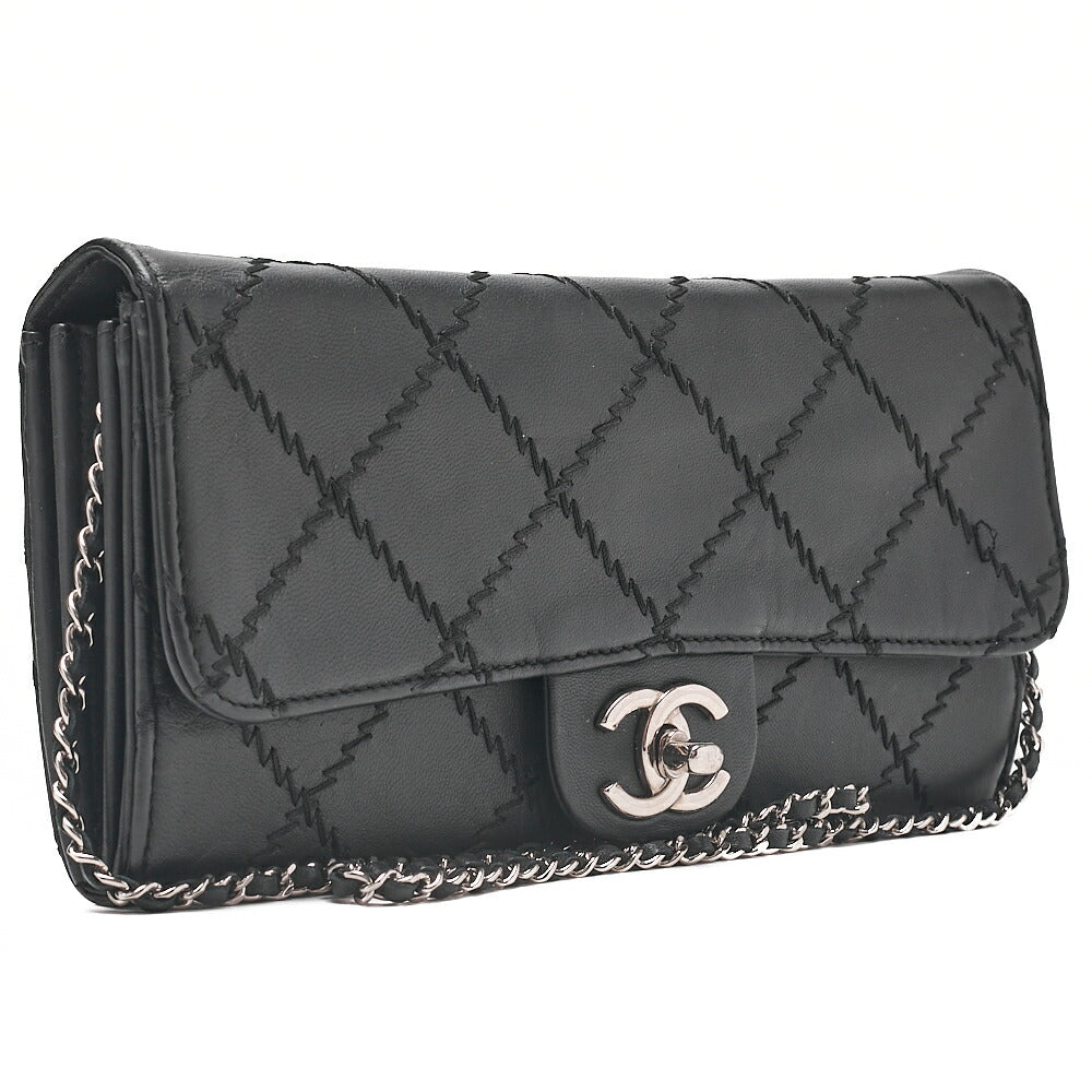 CHANEL Lambskin Matelasse Ultra Stitch Single Chain Wallet Black Silver-Tone Hardware, Pre-Owned