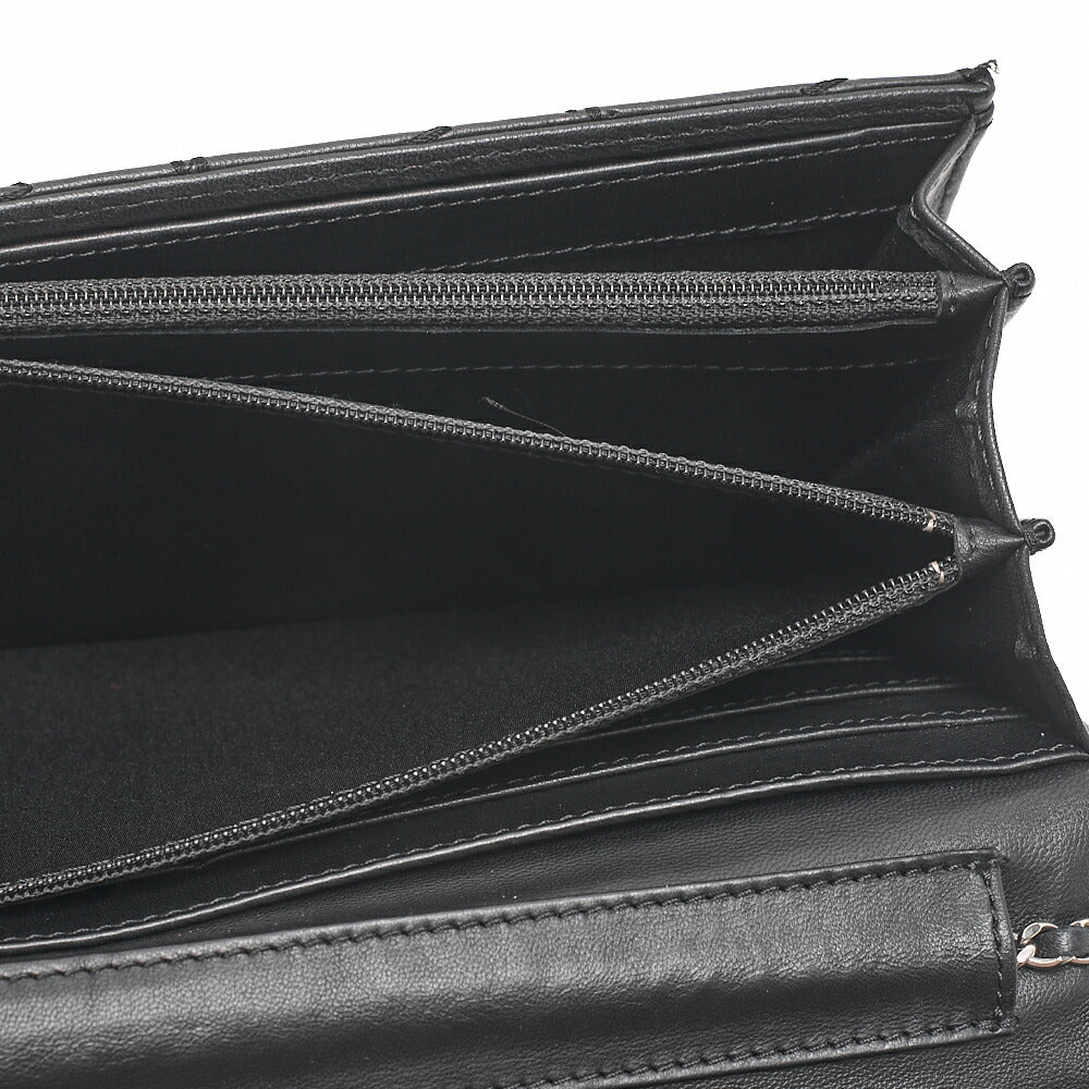 CHANEL Lambskin Matelasse Ultra Stitch Single Chain Wallet Black Silver-Tone Hardware, Pre-Owned