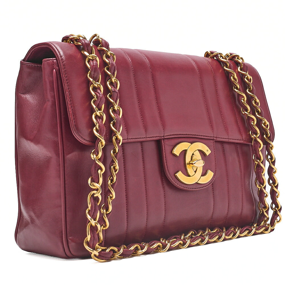 CHANEL Chain Shoulder Bag Coco Mark Deca Matrasse 30cm Mademoiselle Single Flap Lambskin Red Gold-Tone Hardware, Pre-Owned