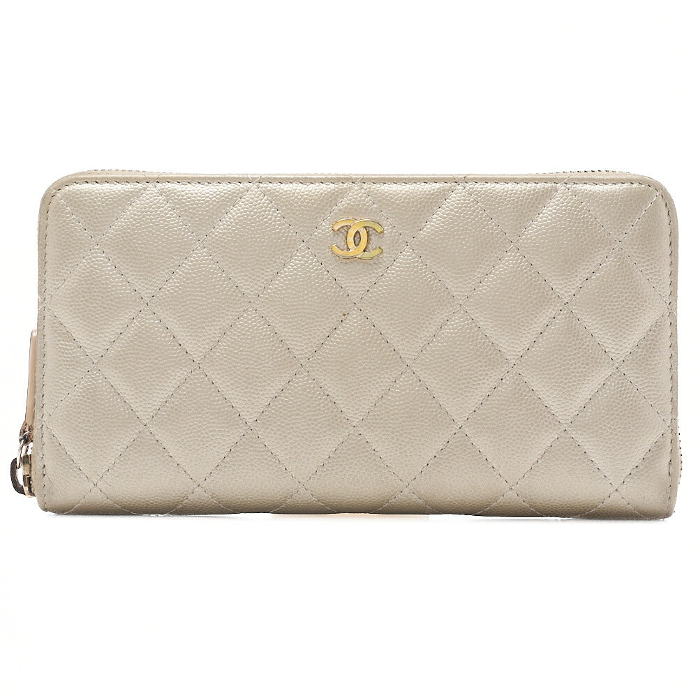 CHANEL Matelasse Round Long Wallet Caviar Skin Gold Gold-Tone Hardware, Pre-Owned