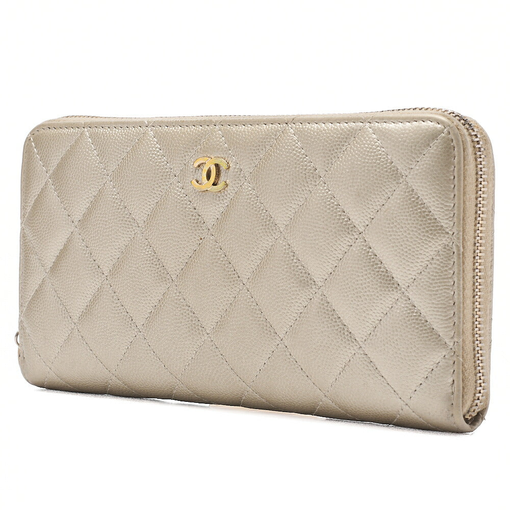 CHANEL Matelasse Round Long Wallet Caviar Skin Gold Gold-Tone Hardware, Pre-Owned