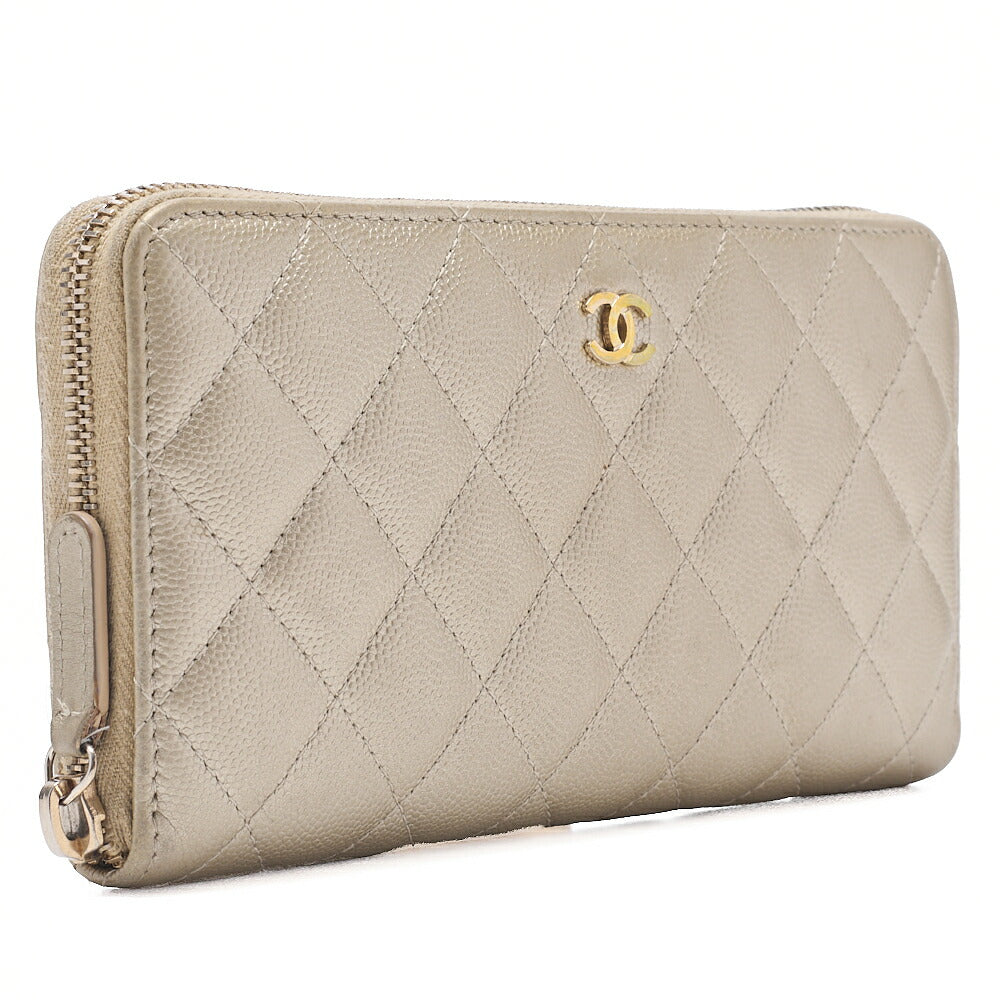 CHANEL Matelasse Round Long Wallet Caviar Skin Gold Gold-Tone Hardware, Pre-Owned
