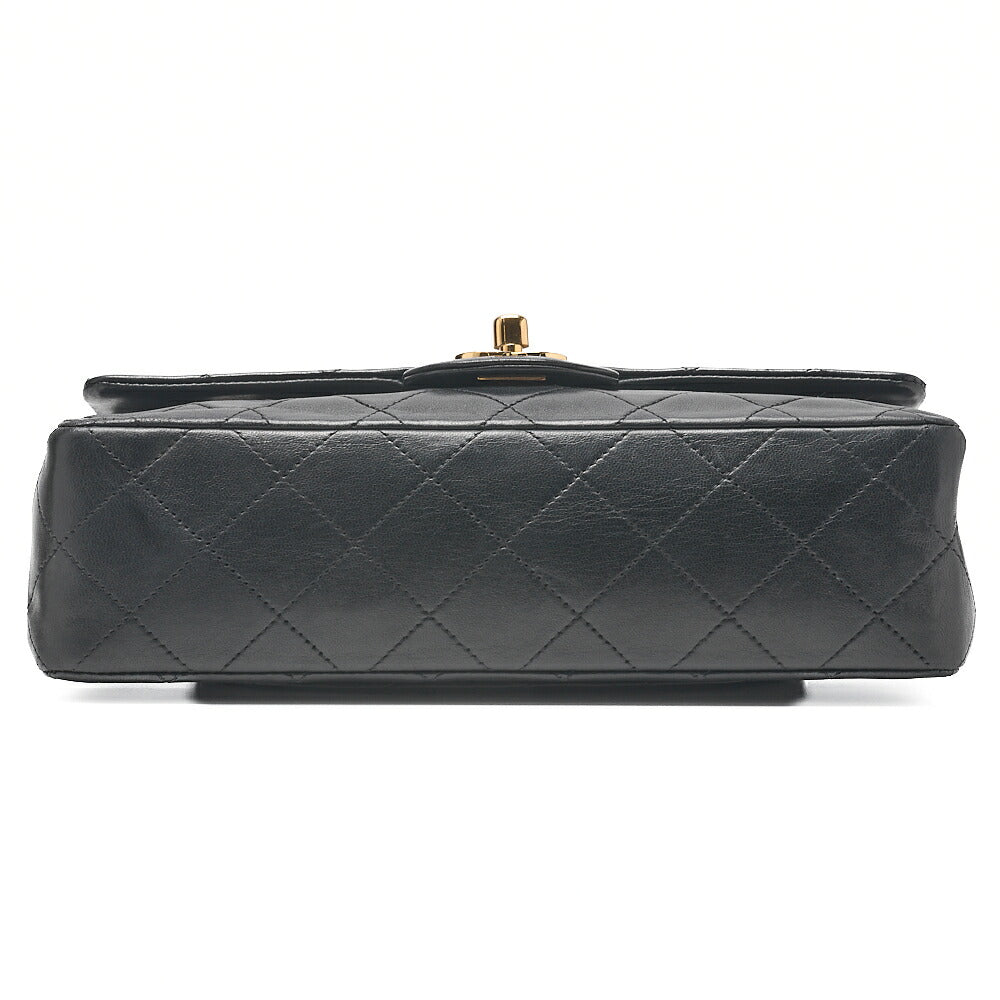 CHANEL Matelasse 23cm Double Flap Chain Shoulder Bag Lambskin Black Gold-Tone Hardware, Pre-Owned