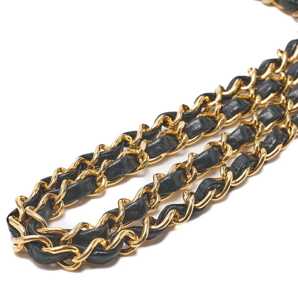 CHANEL Matelasse 23cm Double Flap Chain Shoulder Bag Lambskin Black Gold-Tone Hardware, Pre-Owned