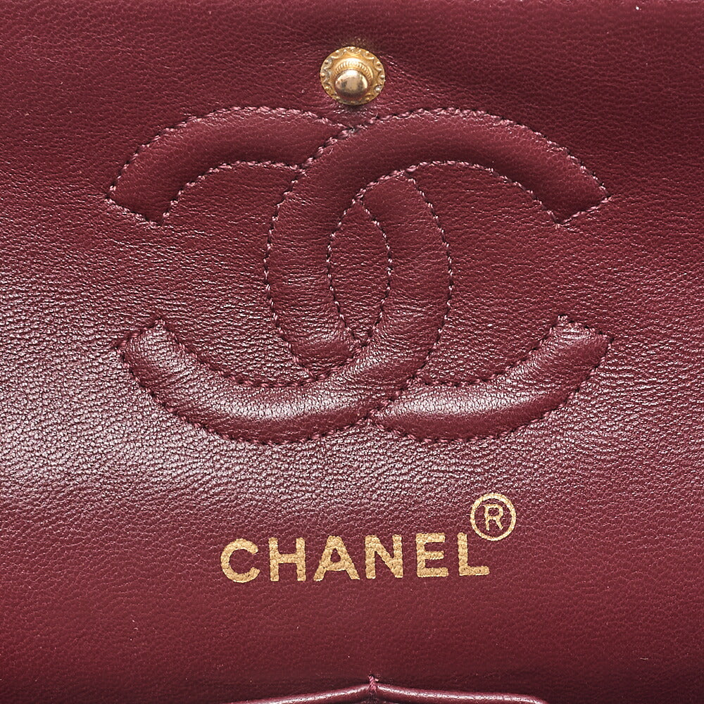 CHANEL Matelasse 23cm Double Flap Chain Shoulder Bag Lambskin Black Gold-Tone Hardware, Pre-Owned