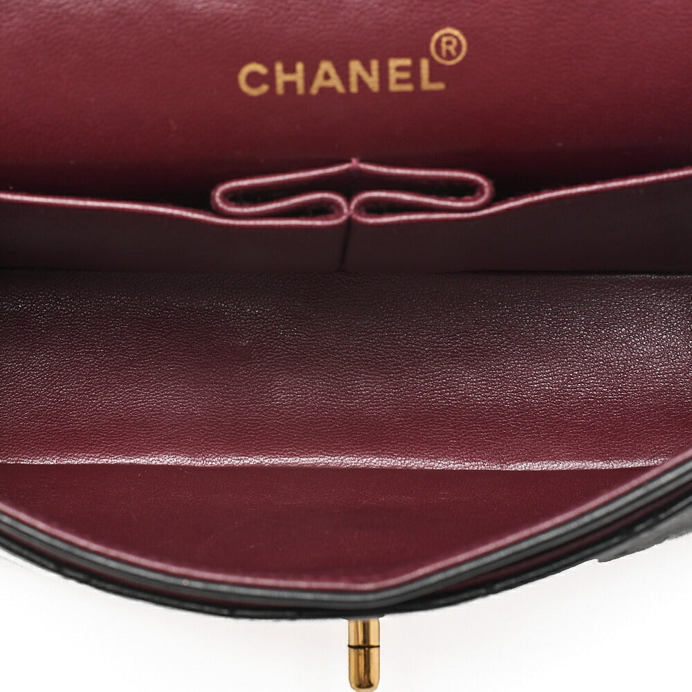 CHANEL Matelasse 23cm Double Flap Chain Shoulder Bag Lambskin Black Gold-Tone Hardware, Pre-Owned