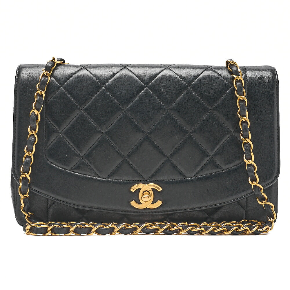 CHANEL Matelasse Diana Flap 25cm Chain Shoulder Lambskin Black Gold -Tone Hardware, Pre-Owned